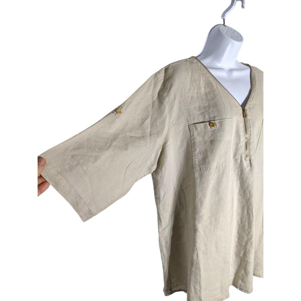 Company Ellen Tracy 100% Linen Tunic Plus 2XL Khaki Gold Career Travel Office - Picture 3 of 14
